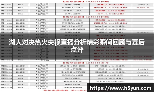 湖人对决热火央视直播分析精彩瞬间回顾与赛后点评
